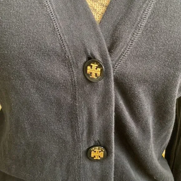 Tory Burch Simone Black Long Sleeve Button Front Cotton Cardigan size S - Picture 3 of 10